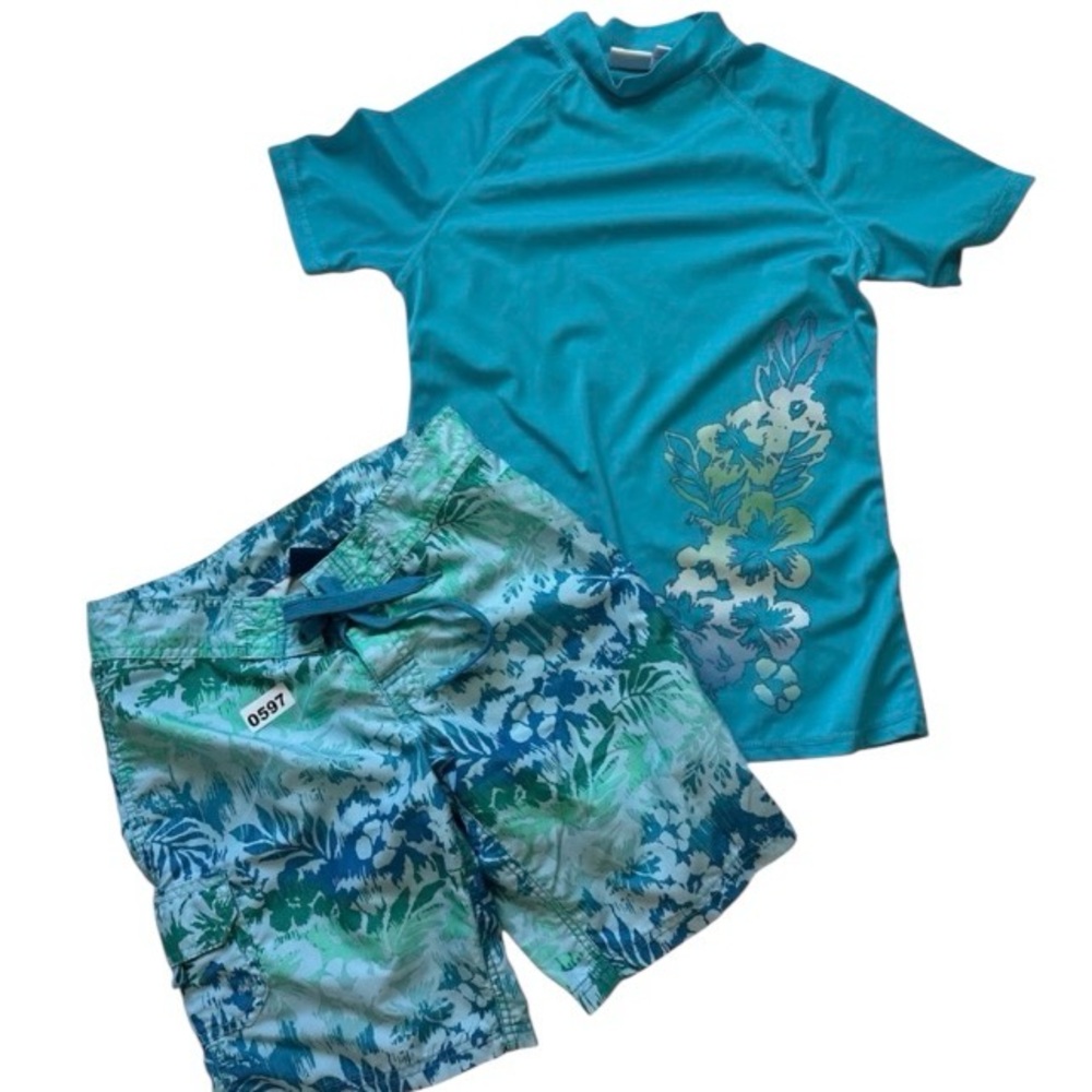 Kanu Surf Women's Blue and Green Rashguard Set shorts 0 rash-guard xs